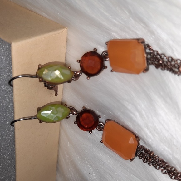 Dangly BOHO chain fringe fashion earrings faux stones - Picture 2 of 8